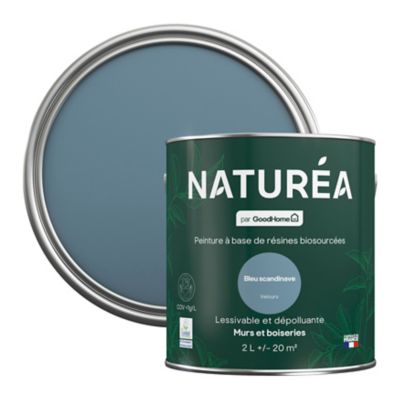 Peinture murs et boiseries bleu scandinave velours GoodHome Naturéa 2 L