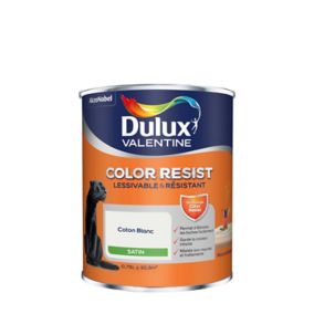 Peinture murs et boiseries Color Resist Dulux Valentine satin coton blanc 0,75L