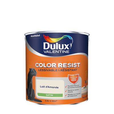 Peinture murs et boiseries Color Resist Dulux Valentine satin lait d'amande 2,5L