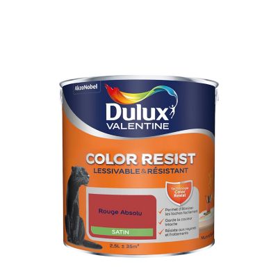 Peinture murs et boiseries Color Resist Dulux Valentine satin rouge absolu 2,5L