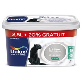 Peinture murs et boiseries Crème de Couleur Dulux Valentine satin béton gris 2,5L +20% gratuit