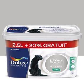 Peinture murs et boiseries Crème de Couleur Dulux Valentine satin béton gris 2,5L +20% gratuit