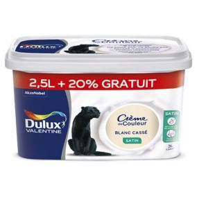 Peinture murs et boiseries Crème de Couleur Dulux Valentine satin blanc cassé 2,5L +20% gratuit