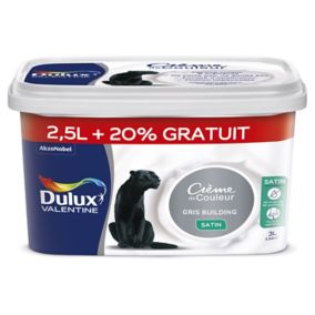 Peinture murs et boiseries Crème de Couleur Dulux Valentine satin gris building 2,5L +20% gratuit