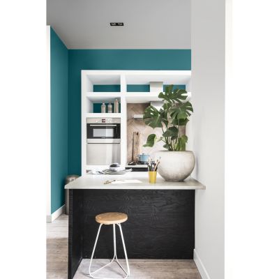 Peinture murs et boiseries cuisine et bain bleu acapulco satin Dulux Valentine Crème de couleur 2 L