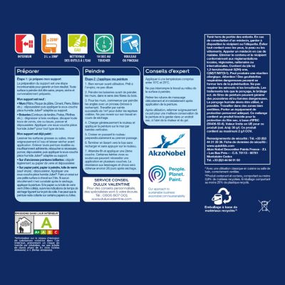 Peinture murs et boiseries cuisine et bain bleu acapulco satin Dulux Valentine Crème de couleur 2 L