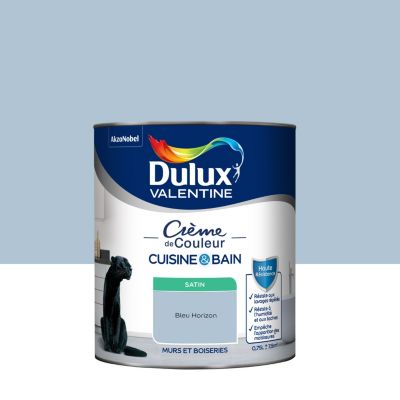 Peinture murs et boiseries cuisine et bain bleu horizon satin Dulux Valentine Crème de couleur 0.75 L