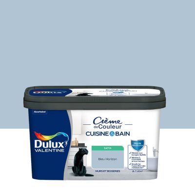 Peinture murs et boiseries cuisine et bain bleu horizon satin Dulux Valentine Crème de couleur 2 L