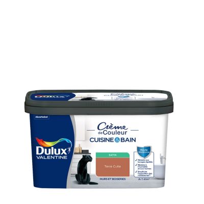 Peinture murs et boiseries cuisine et bain bronze terre cuite satin Dulux Valentine Crème de couleur 2 L