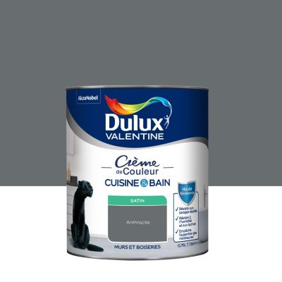 Peinture murs et boiseries cuisine et bain gris anthracite satin Dulux Valentine Crème de couleur 0.75 L