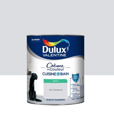 Peinture murs et boiseries cuisine et bain gris tendance satin Dulux Valentine Crème de couleur 0.75 L