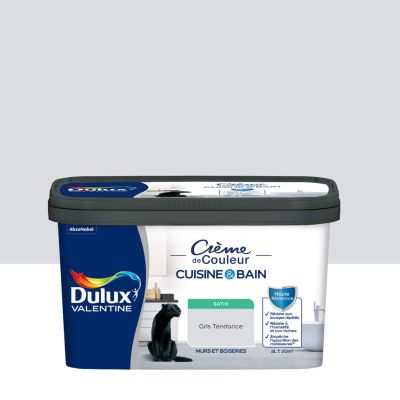 Peinture murs et boiseries cuisine et bain gris tendance satin Dulux Valentine Crème de couleur 2 L