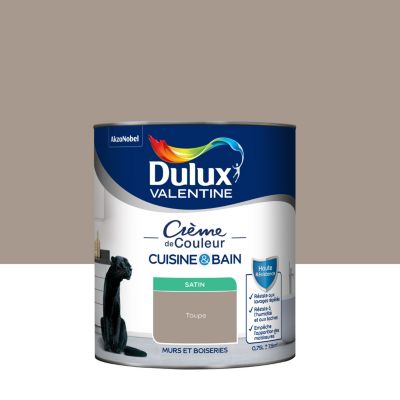 Peinture murs et boiseries cuisine et bain marron taupe satin Dulux Valentine Crème de couleur 0.75 L