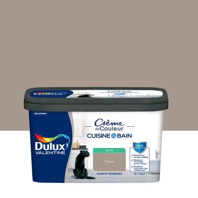 Peinture murs et boiseries cuisine et bain marron taupe satin Dulux Valentine Crème de couleur 2 L