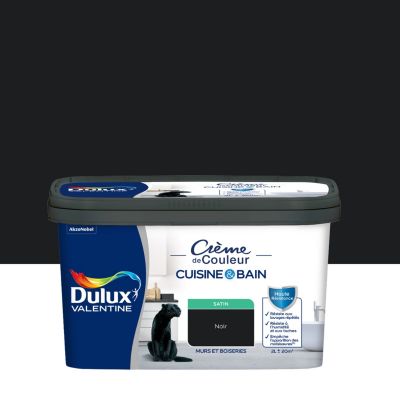 Peinture murs et boiseries cuisine et bain noir satin Dulux Valentine Crème de couleur 2 L