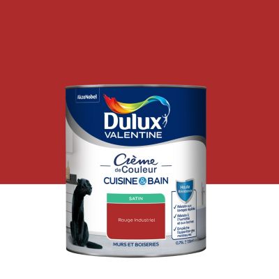 Peinture murs et boiseries cuisine et bain rouge industriel satin Dulux Valentine Crème de couleur 0.75 L