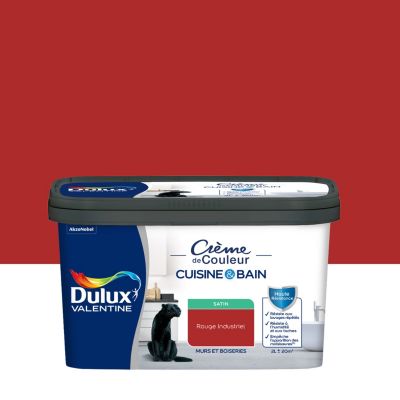 Peinture murs et boiseries cuisine et bain rouge industriel satin Dulux Valentine Crème de couleur 2 L