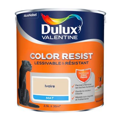 Peinture murs et boiseries Dulux Valentine Color Resist ivoire mat 2,5L |  Castorama