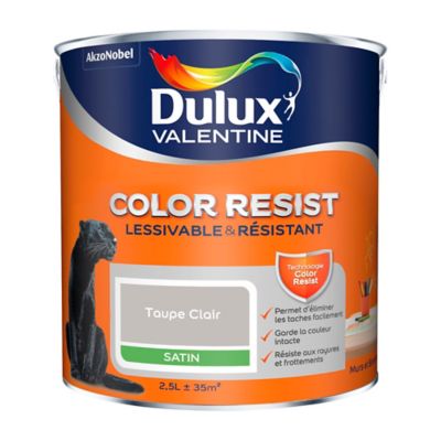 Peinture murs et boiseries Dulux Valentine Color Resist taupe clair satin  2,5L | Castorama