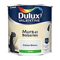 Peinture murs et boiseries Dulux Valentine coton blanc satin 2,5L