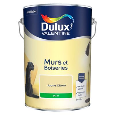 Peinture murs et boiseries Dulux Valentine jaune citron satin 5L