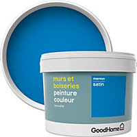 Peinture murs et boiseries GoodHome bleu Menton satin 2,5L