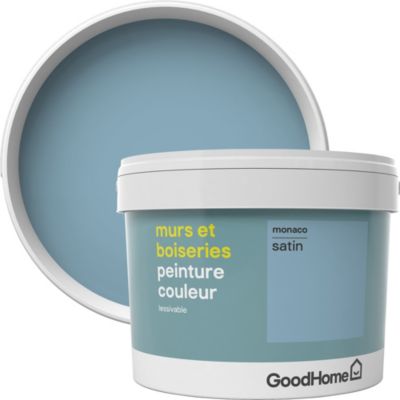 Peinture murs et boiseries GoodHome bleu Monaco satin 2,5L ...