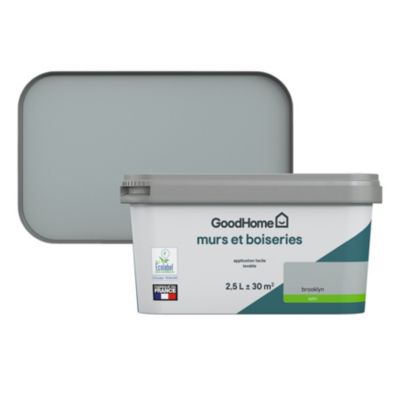 Peinture murs et boiseries gris brooklyn satin GoodHome 2.5 L