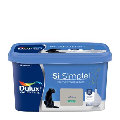 Peinture murs et boiseries gris le béton satin Dulux Valentine Si Simple ! 2.5 L