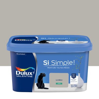 Peinture murs et boiseries gris le béton satin Dulux Valentine Si Simple ! 2.5 L