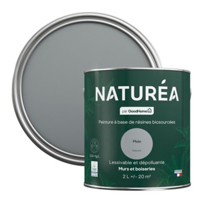 Peinture murs et boiseries gris pluie velours GoodHome Naturéa 2 L