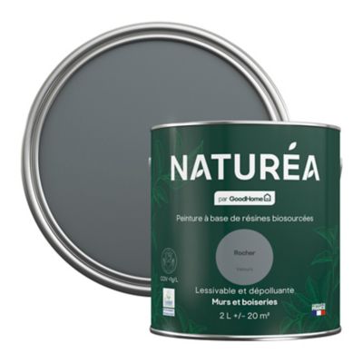 Peinture murs et boiseries gris rocher velours GoodHome Naturéa 2 L