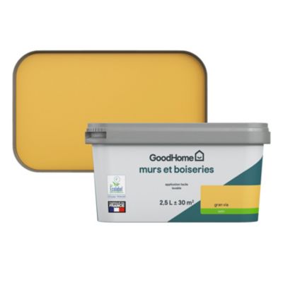 Peinture murs et boiseries jaune gran via satin GoodHome 2.5 L