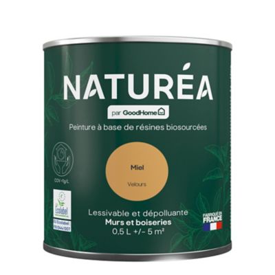 Peinture murs et boiseries jaune miel velours GoodHome Naturéa 0.5 L