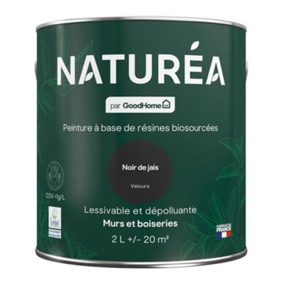 Peinture murs et boiseries noir de jais velours GoodHome Naturéa 2 L