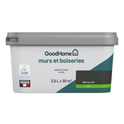 Peinture murs et boiseries noir liberty satin GoodHome 2.5 L