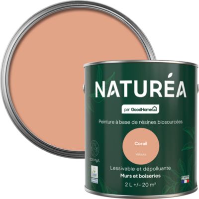 Peinture murs et boiseries rose corail velours GoodHome Naturéa 2 L