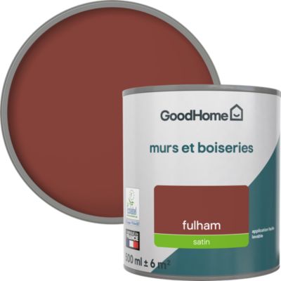 Peinture murs et boiseries rouge fulham satin GoodHome 0.5 L