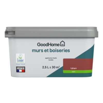 Peinture murs et boiseries rouge fulham satin GoodHome 2.5 L