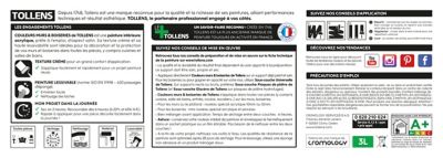 Peinture murs et boiseries Tollens blanc satin 2,5L +20% gratuit