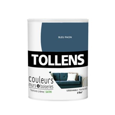 Peinture murs et boiseries Tollens bleu paon satin 0,75L