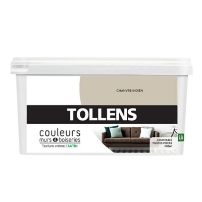 Peinture murs et boiseries Tollens chanvre indien satin 2,5L