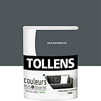 Peinture murs et boiseries Tollens gris anthracite satin 0,75L
