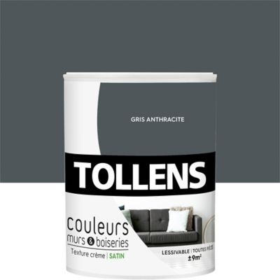 Peinture Tollens premium murs, boiseries et radiateurs gris anthracite satin 0,75L main image 1