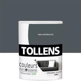 Peinture murs et boiseries Tollens gris anthracite satin 0,75L