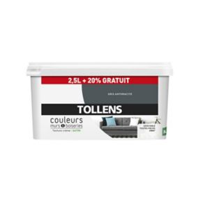 Peinture murs et boiseries Tollens gris anthracite satin 2,5L +20% gratuit