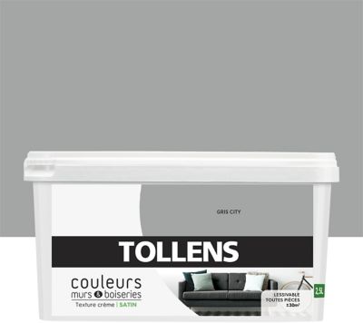 Peinture murs et boiseries Tollens gris city satin 2,5L