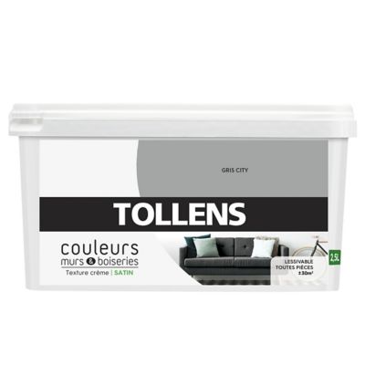 Peinture murs et boiseries Tollens gris city satin 2,5L