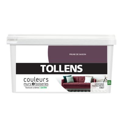 Peinture murs et boiseries Tollens prune de saison satin 2,5L