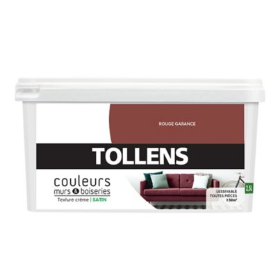 Peinture murs et boiseries Tollens rouge garance satin 2,5L
